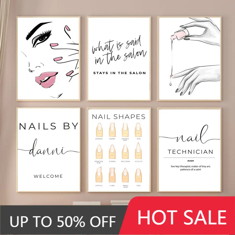 

Personalised Name Nail Polish Tech Shapes Wall Art Canvas Painting Nordic Posters And Prints Wall Picture For Beauty Salon Decor