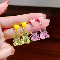 cute heart bear dangle earring sweet trendy colorful transparent resin bear animal earrings for women girls fashion jewelry