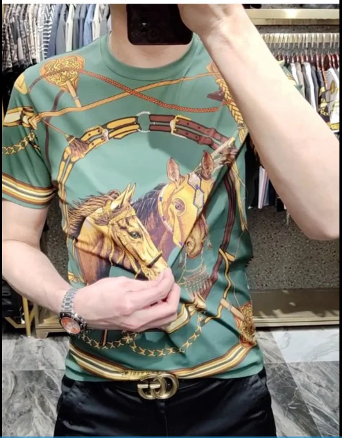 

2022 summer men's 3D printed crew neck slim fashion casual t-shirt
