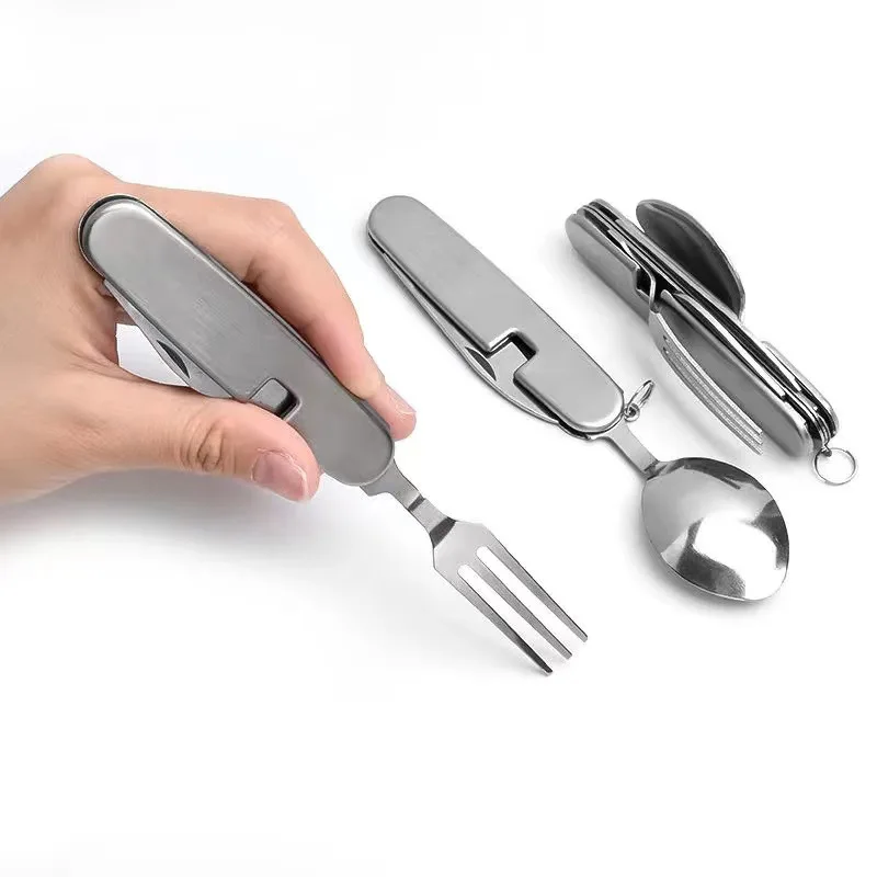 

1pc Detachable Multi Tool Portable Picnic Camp Spoon Fold Spork Fork Flatware Tableware Knife Cutlery Bottle Can Opener