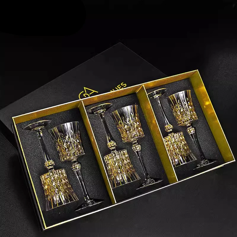 Роскошные Хрустальные стеклянные бокалы с золотистыми зеркальными линзами