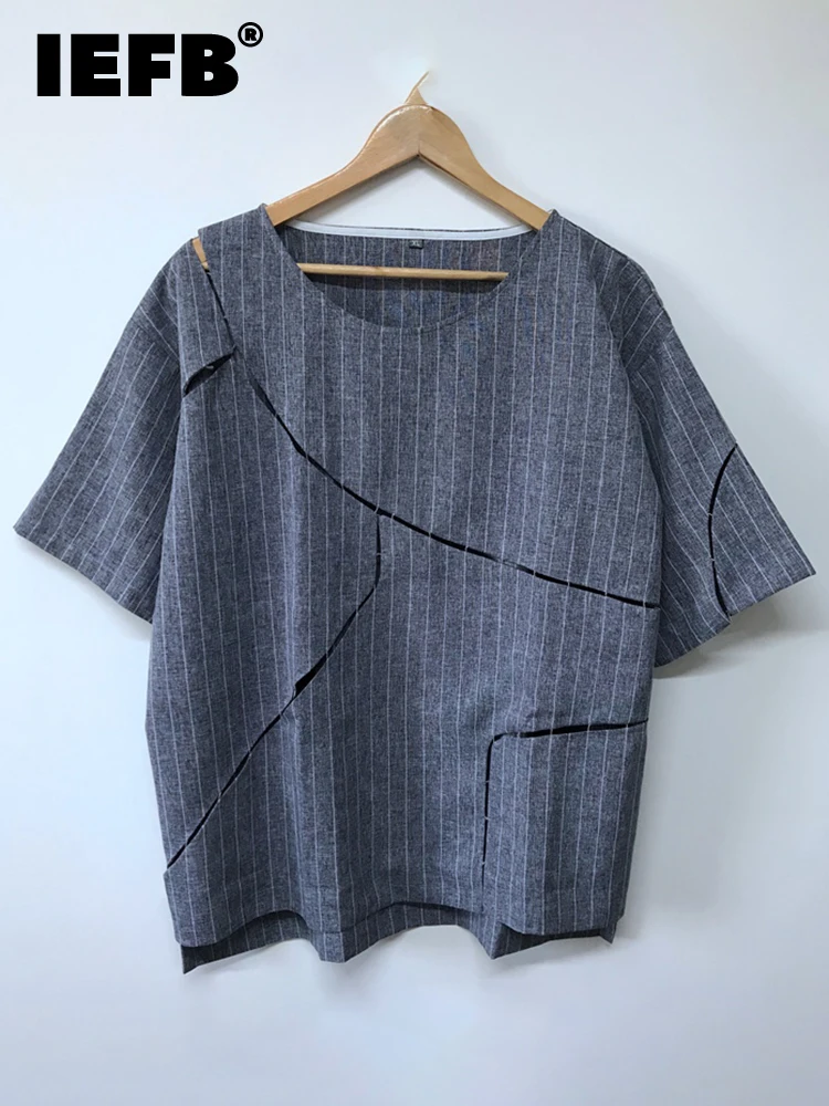 

Футболка IEFB мужская с круглым вырезом, свободная рубашка в полоску, простой дизайн, в стиле High Street, 9A4256, 2023