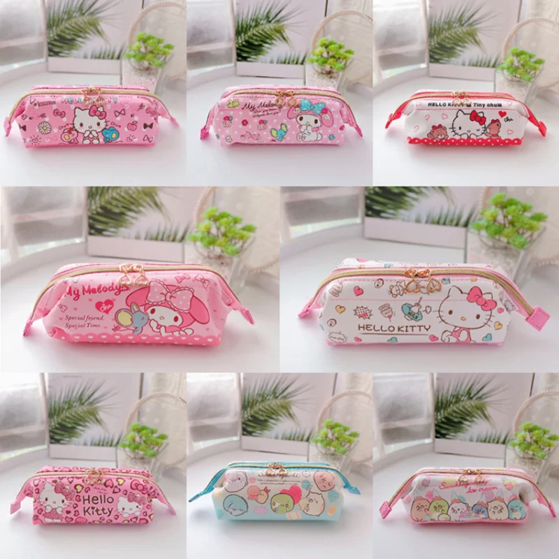 

Sanrio anime pencil case cinnamon roll hello kitty kulomi cartoon student pencil case PU Melody girl boy cosmetic bag storagebag