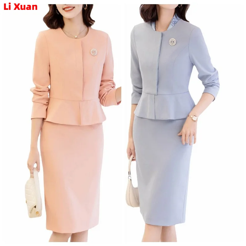 Quality Spring Ladies Elegant  Jacquard Blazer Pencil Skirt Sets Female Formal Business Korean Womens Office Work Jacket Suit