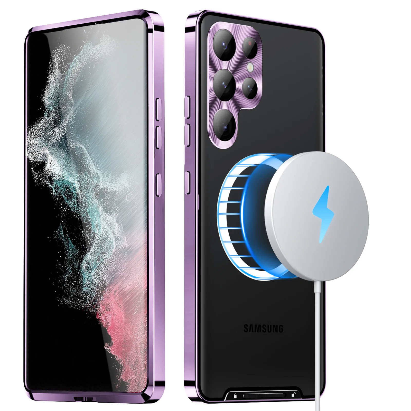 

For Samsung Galaxy S23 S22 S21 Note 20 10 Ultra Magnetic Magsafe Case Metal Alloy Glass Frosted Protective ultra-thin back cover