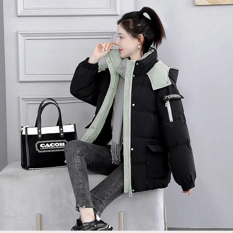 New 2022 Women Short Jacket Winter Thick Hooded Cotton Padded Coats Female Korean Loose Puffer Parkas Ladies Oversize Outwear