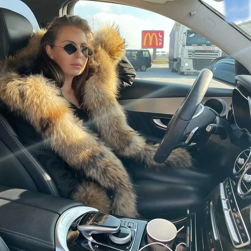 Natural Real Fox Fur Jacket Hooded Black Waterproof Woman Winter Warm Coat Parkas Luxury Jacket Female Clothing