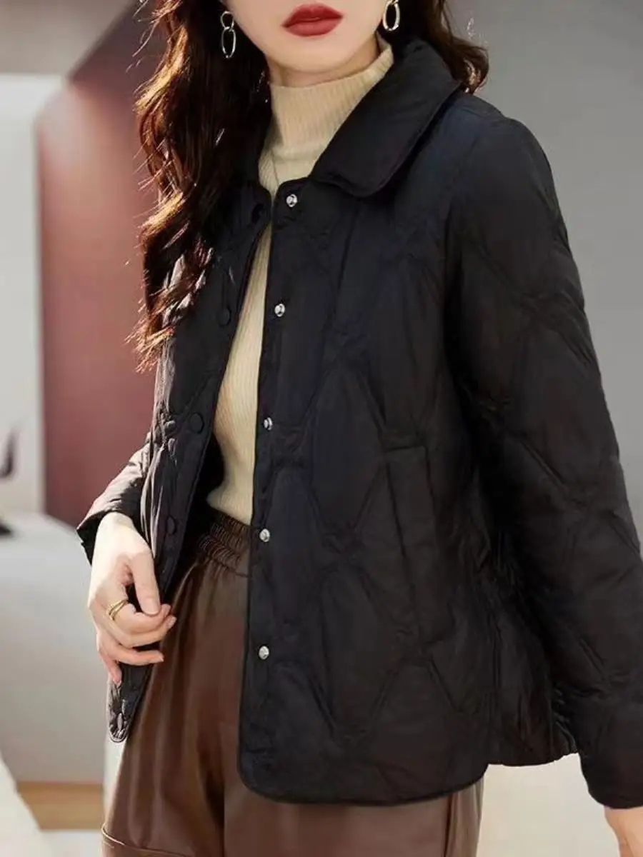Diamond Plaid Quilted Thin Coat Women Short Winter 2024 New Korean Sle Loose Casual Light Small Cotton-padded Clothes