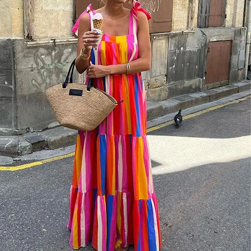

Autumn and Winter New Women's Clothing Autumn and Winter New Colorful Printing Holiday Style Loose Strap Dress for Women