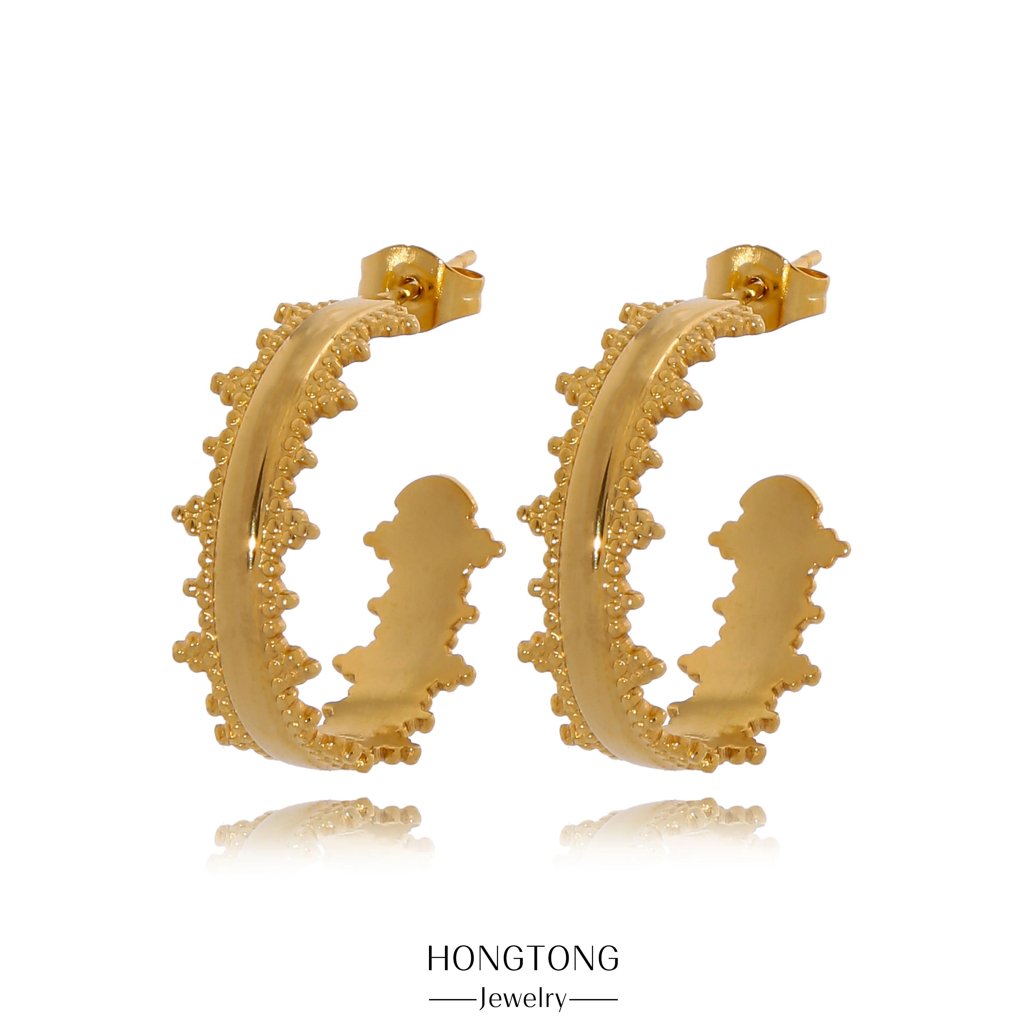 

HONGTONG New Oil Pressure 18K Earring Spiky European South American Stainless Steel Gold Metal Geometric Accessories Wholesale