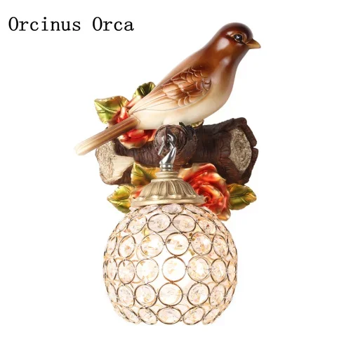 Новый китайский стиль ретро птица смола настенный светильник гостиная коридор