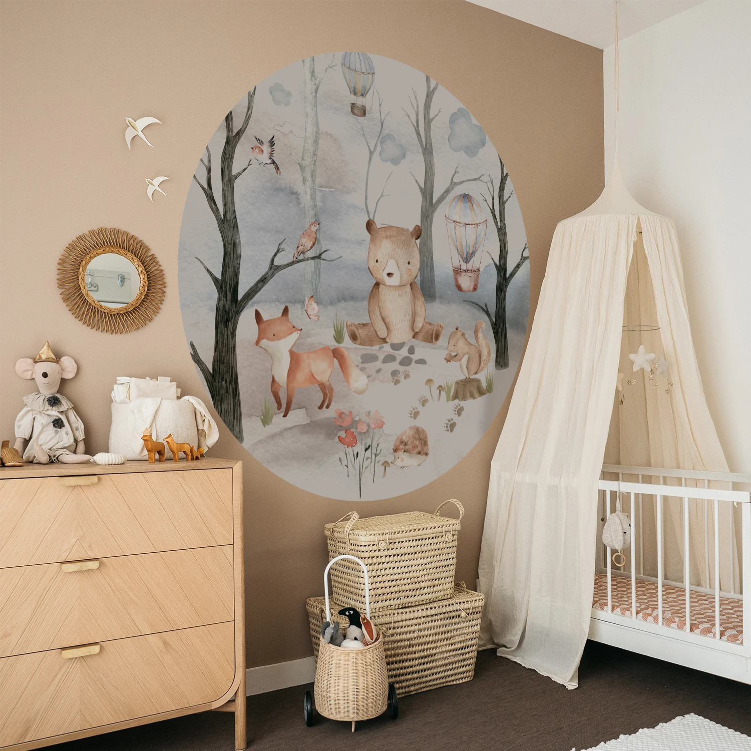 

Funlife® Round Shape Watercolor Woodland Animals Bears Trees Fox Wall Sticker for Nursery Room Wall Decals DIY Stickers Fabric