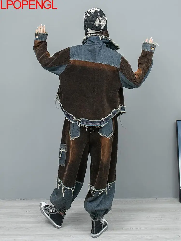Женский осенний модный костюм персонализированный потертый джинсовый