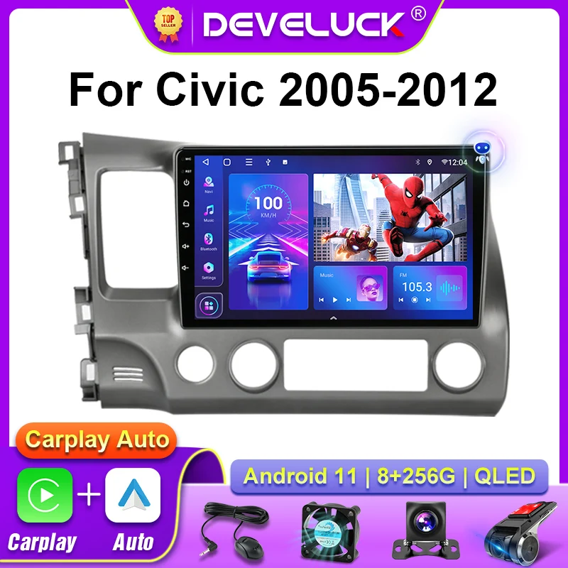 

2 Din Android 11 For Honda Civic 8 2005 - 2012 Car Stereo Radio Multimedia Video Player Navigation GPS Carplay 2din 4G Carplay