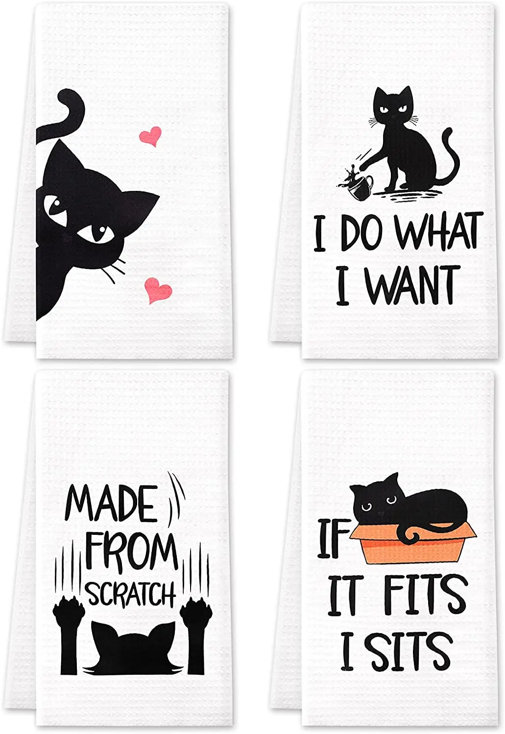 

Funny Cat Kitchen Towels Housewarming Gifts Cat Lover Gifts New Home Tea Towels Decorative Waffle Dish Towels Set of 4 Fun Hoste