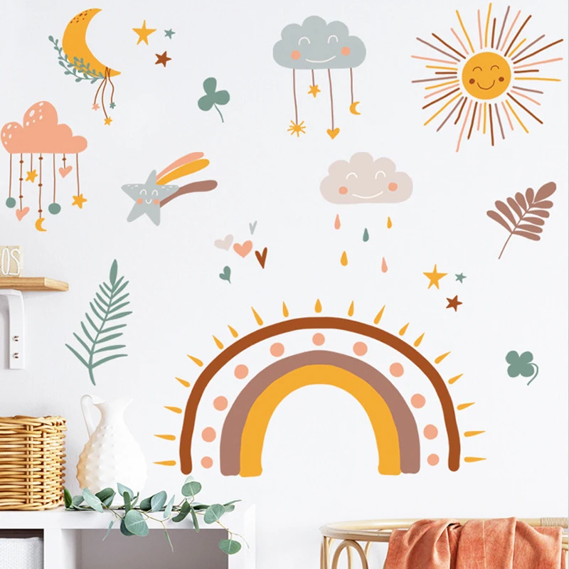 

Съемные Звезды Луна Радуга облака декоративные наклейки детская комната Спальня Декор настенные наклейки