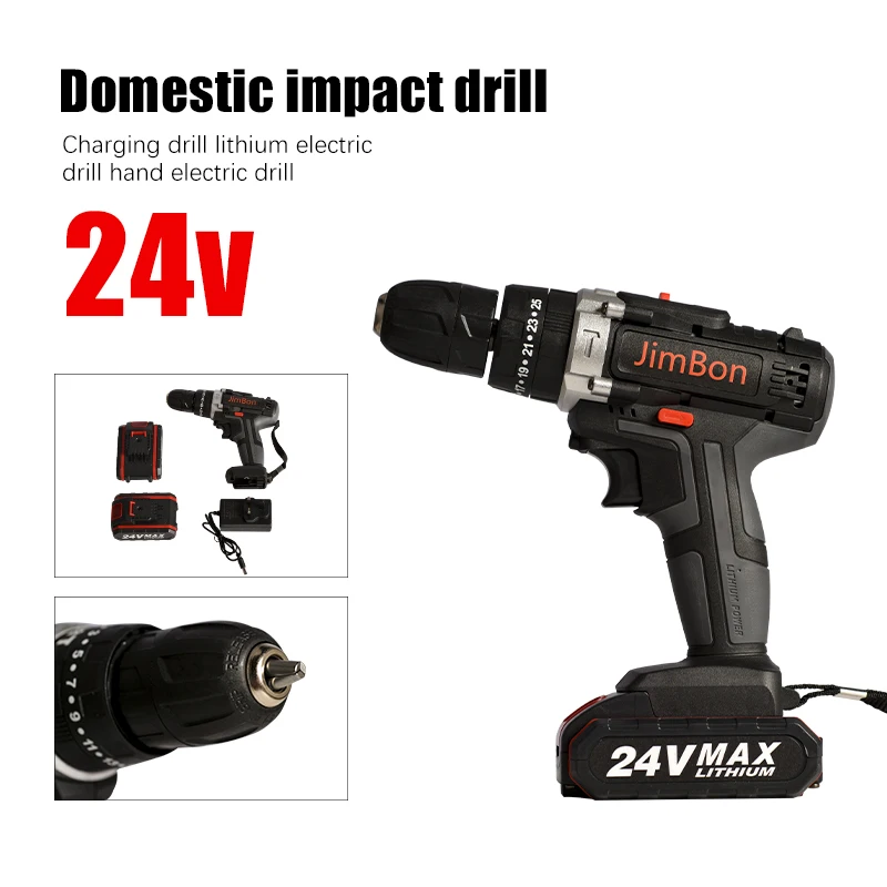 24V Max Electric Screwdriver Cordless Drill Wireless Hammer Impact Power Driver Drill Lithium-Ion Battery Power Tool