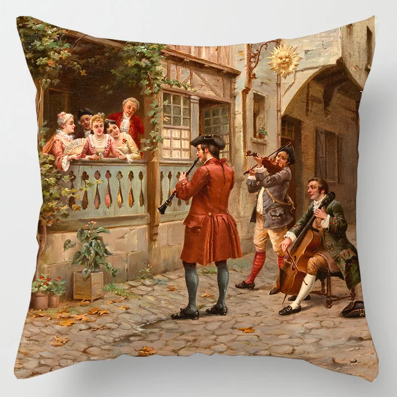 

Льняные подушки с принтом европейской картины 45x45 см