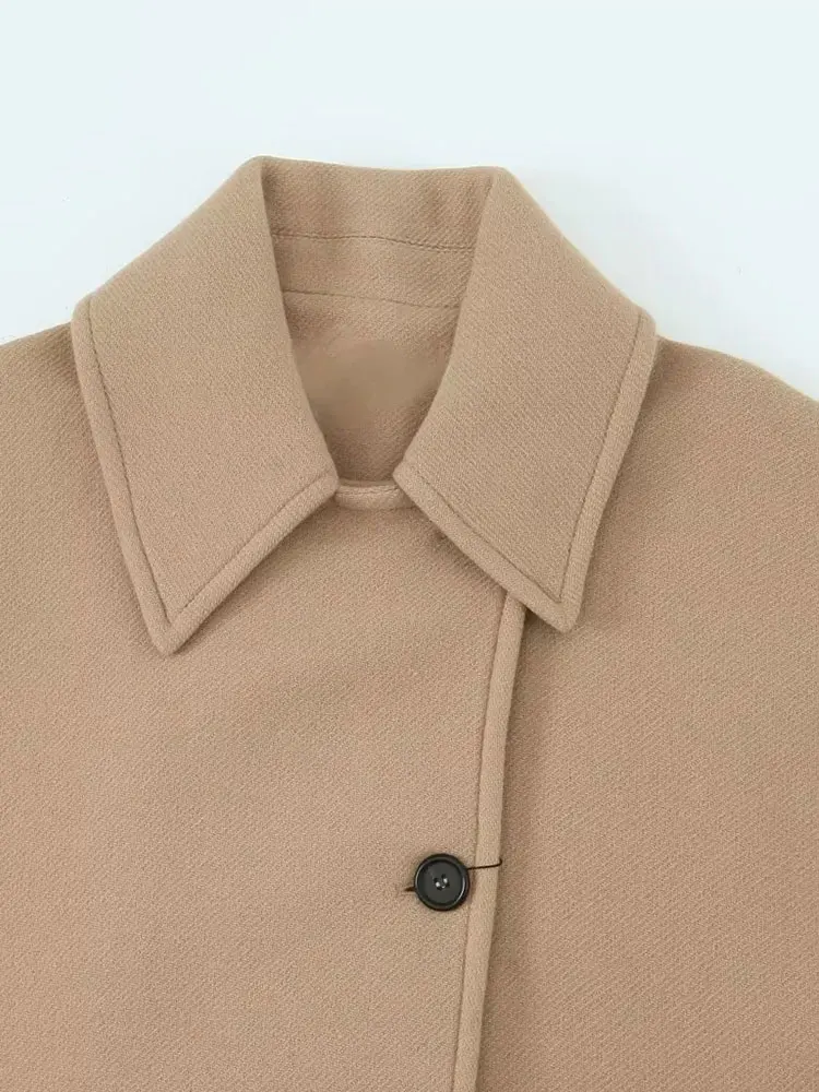 Осенне-зимнее однотонное Женское пальто Nlzgmsj TRAF 2023 теплая однобортная модная