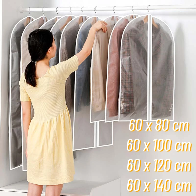 

80-140cm Top Clothes Hanging Garment Dress Clothes Suit Coat Dustproof Storage Bag Pouch Case Organizer Wardrobe Hanging Coat