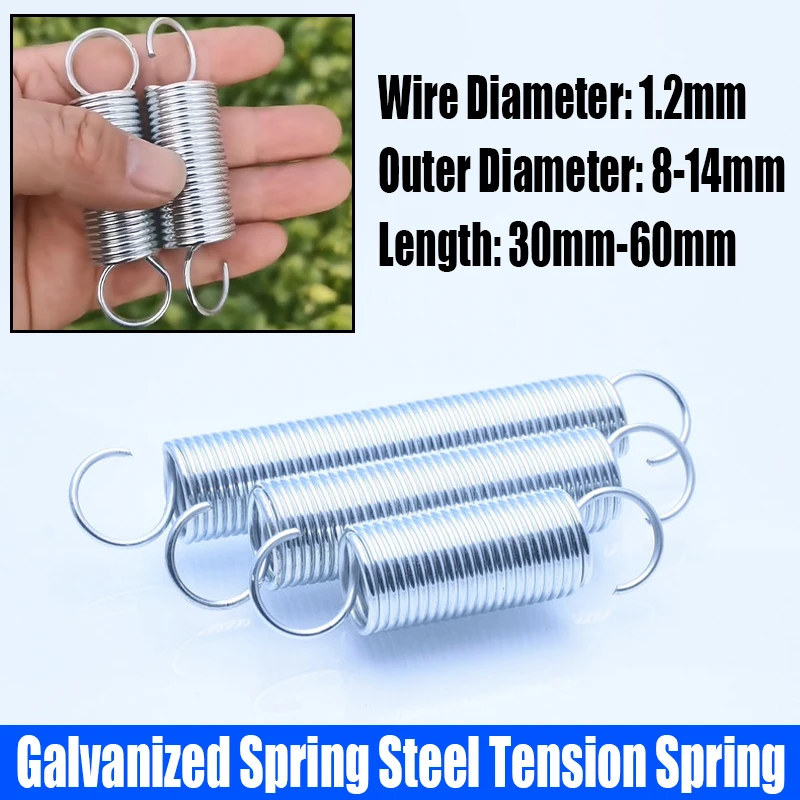 

1.2mm Wire Diameter Galvanized Spring Steel Extension Tension Spring Coil Spring S Hook Pullback Spring Outer Diameter 8mm-14mm