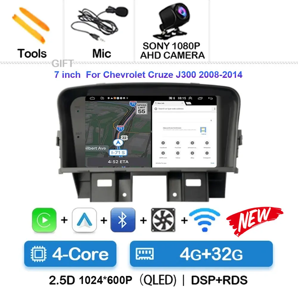 

Автомобильный радиоприемник Android 15 для Chevrolet Cruze J300 2008-2014, мультимедийный видеоплеер, QLED, GPS-навигация, встроенный Carplay BT RDS DSP