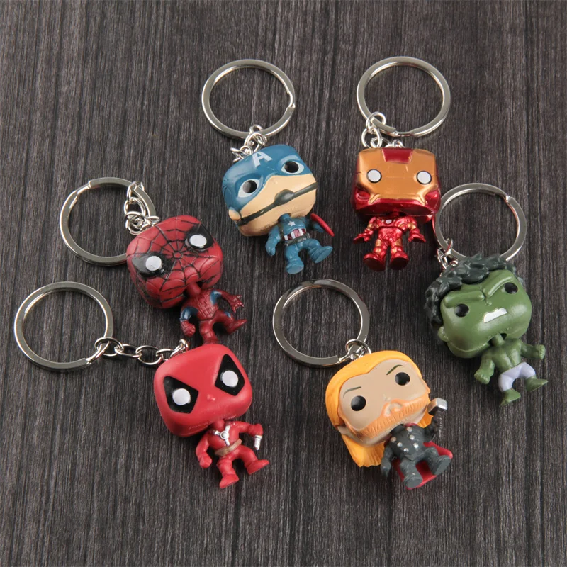 

Disney Spiderman Deadpool Thor Model Keychain Cartoon Anime Figures The Avenger Hero Marvel Keychain Toys Pendant Kids Gifts