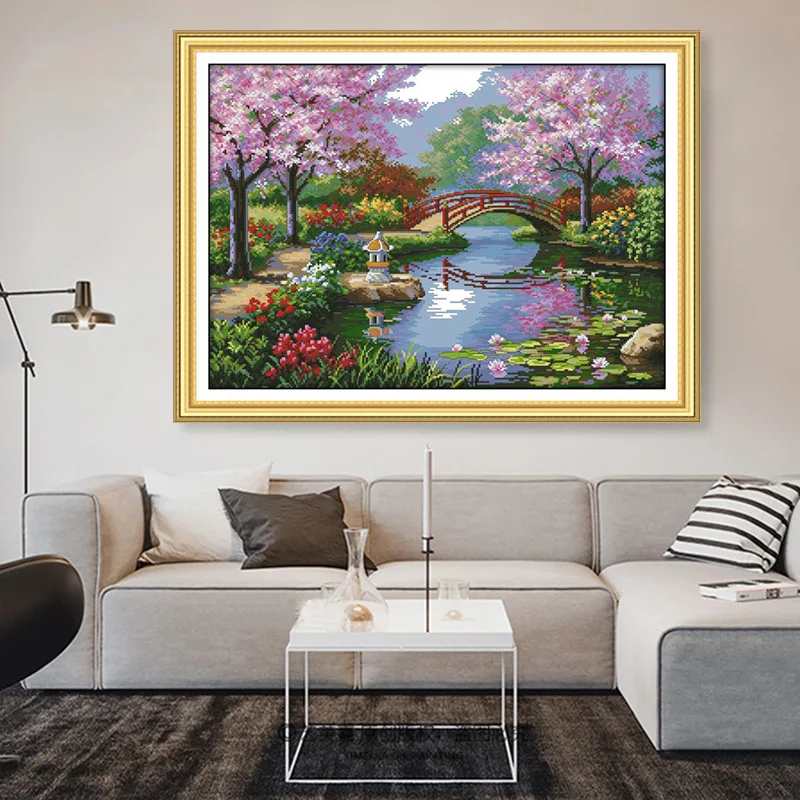 

The Beautiful Scenery of Park DIY Printed Cross Stitch Kits14CT Egyptian Cotton Thread Home Decor Painting European Style55X43cm