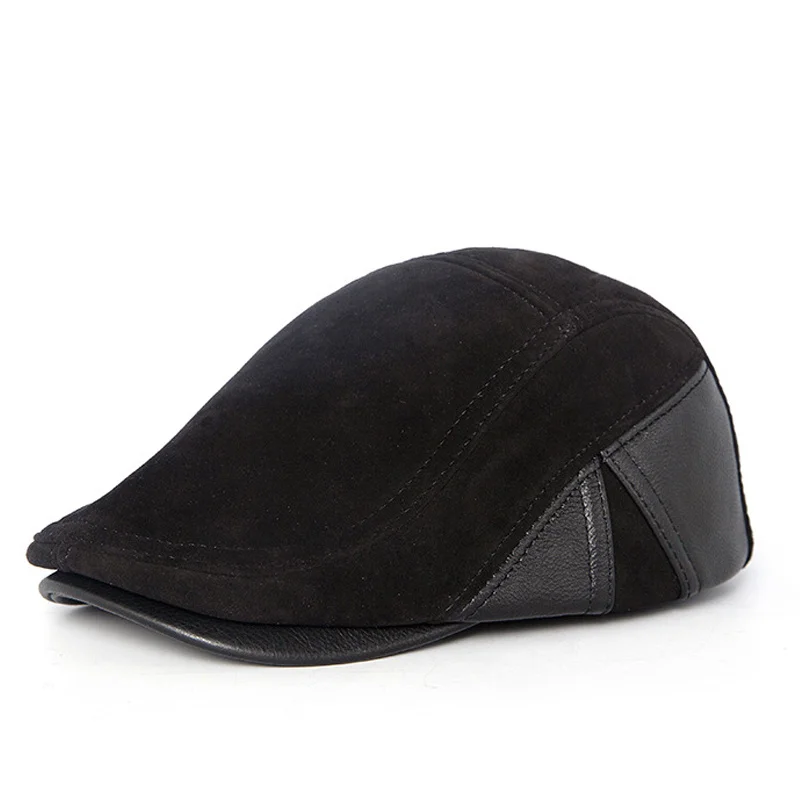

Beret Men Hats Cap For Male Spring Winter Warm Genuine Leather Suede Boina Homme Casual Cowhide Black Peaky Blinders Streetwear