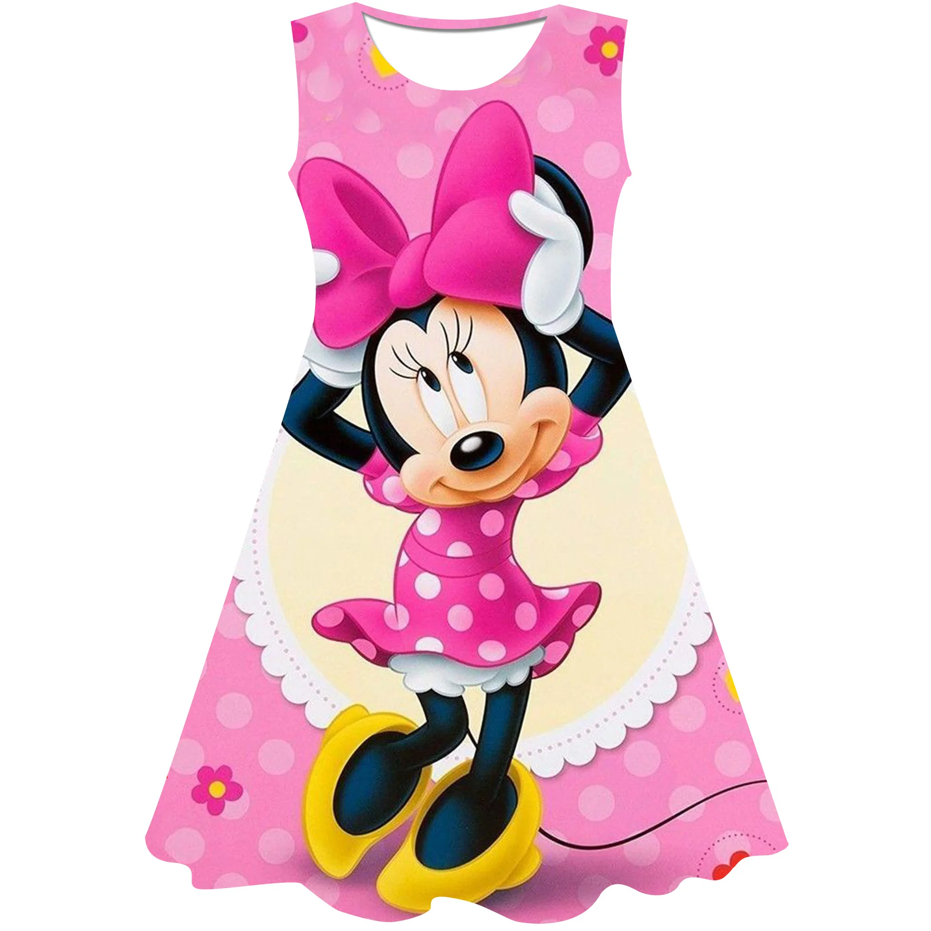 

2023 year Fashion summer Mickey Minnie Dress A pretty girl Sexy Ruched Out Dresses Skirt with ruffled petals fite girls 2-10 age