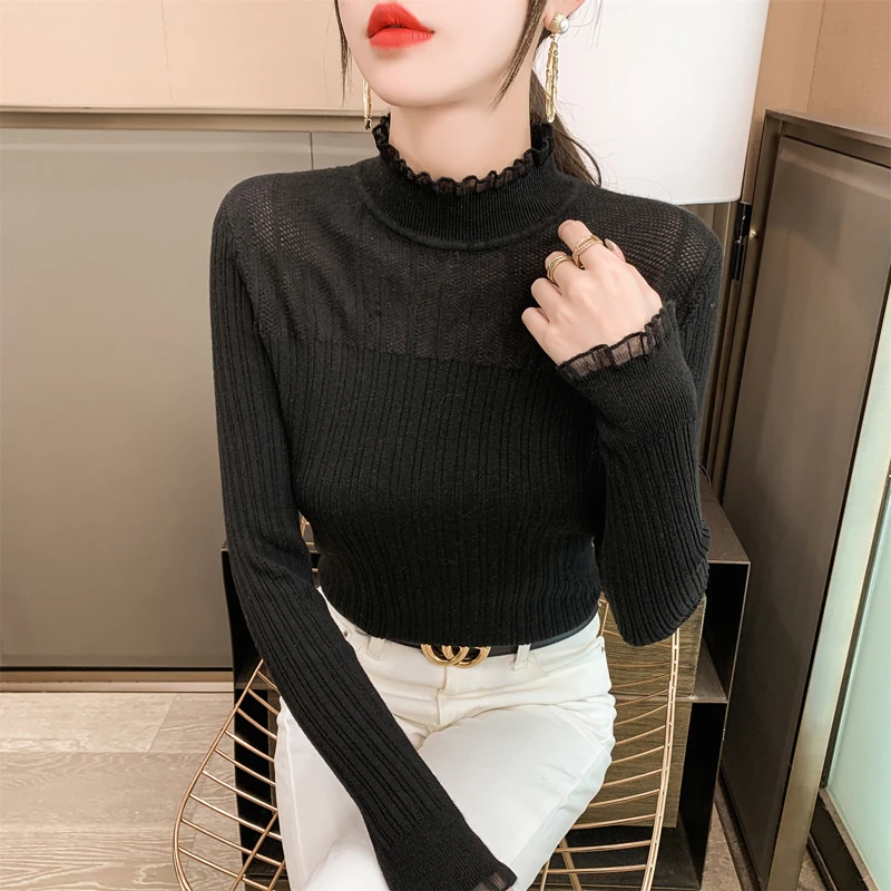 Модный осенний милый свитер с длинным рукавом и полувысоким воротником пуловеры