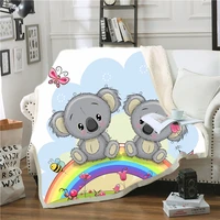 cartoon elephant print blanket soft washable bed cover color lengthening thicken sofa bedroom home decoration