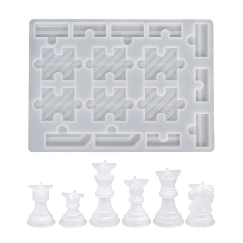 

4XBF Chess Board Silicone Resin Mold Set with Chess Pieces Checkers Molds for Family Party Game DIY Crafts Making Board Game