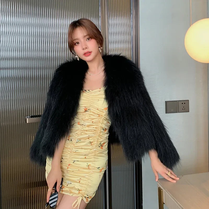 Women's Fashion Solid Faux Fur Coat Loose Temperament Casual Ladies Long Sleeve Warm Outerwear Winter Thick Short Fur Jacket New