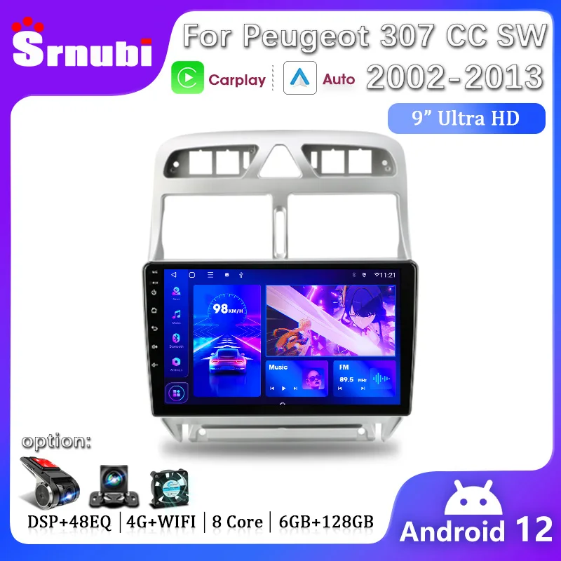 Srnubi Android 12 Автомобильный радиоприемник для Peugeot 307 307CC SW Мультимедийный плеер с