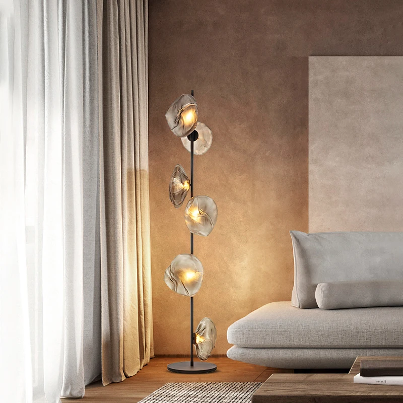 

Post-Modern Light Luxury Living Room Sofa Floor Lamp Multi-Head Vertical Lamp Bedroom Designer Creative Cloud Glass Lamp