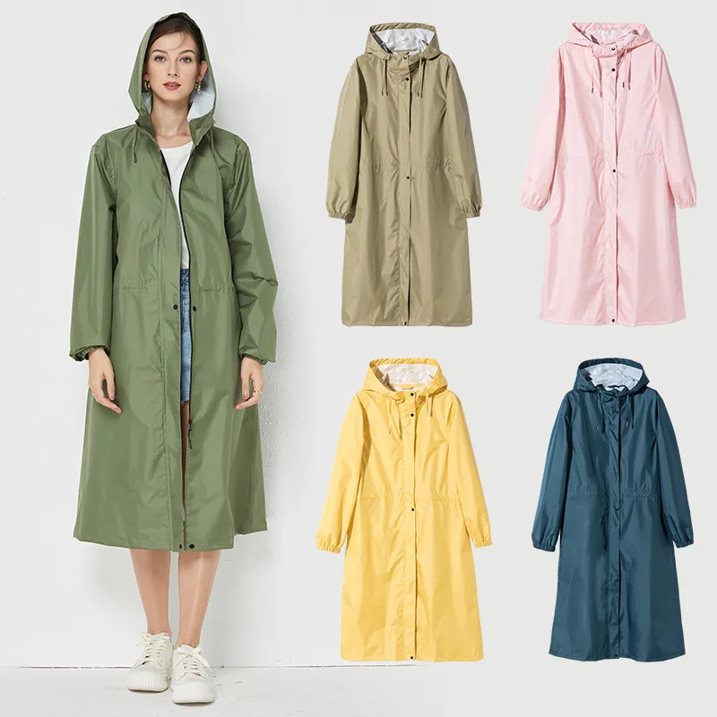 

Long Raincoats Women Men Waterproof Hooded Rain Coat Trench Ponchos Jacket Cloak Rainwear Chubasqueros Elastic Cuffs Size 2XL L