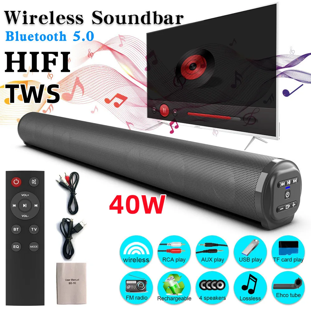 

40W TV soundbar Bluetooth speaker HiFi Stereo surround home theater Echo wall speaker music center with FM radio boombox