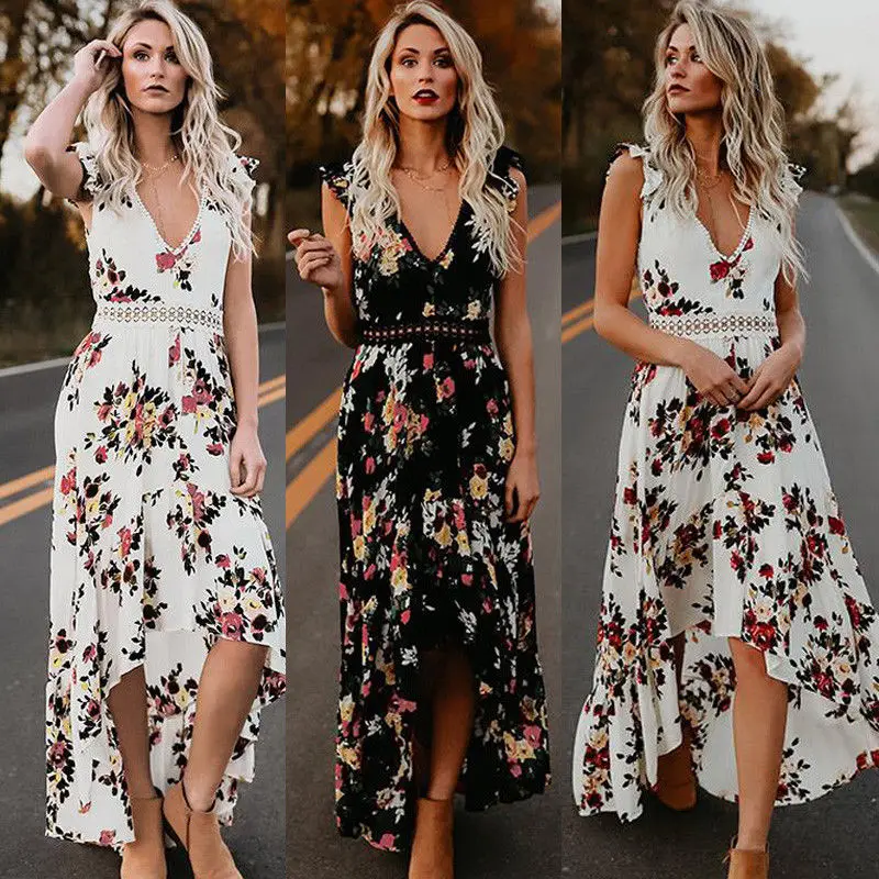 

Summer New Women Elegant Vintage Boho Long Maxi Dress Sexy Backless Party Beach Dress Floral Sundress