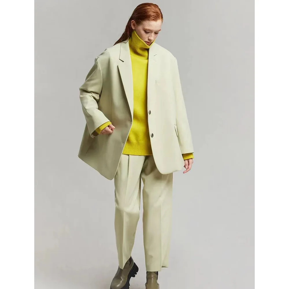 Fr@nkieShop Spring/autumn Ladies Suit Two Button Split Commuter Fashion Suit Coat High Waist Nine-point Suit Pants Casual Pants