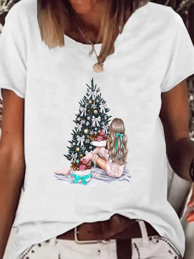 

Winter Season Love Style Cute Women Clothing Tee Top Graphic T-shirt Holiday Merry Christmas Clothes Fashion Basic Print T Shirt