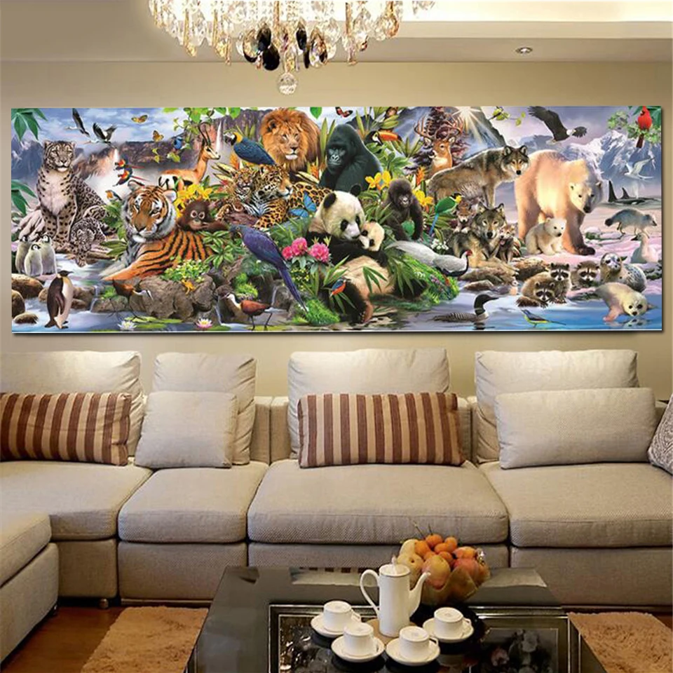 

Алмазная 5D картина «Лев, панда, тигр, медведь»