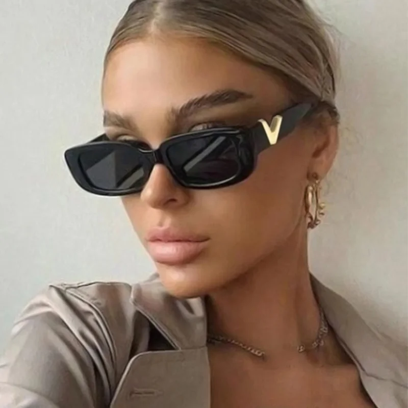 

2023 Retro Cat Eye Frame Sunglasses Women Luxury V Sun Glasses Men Fashion Rectangle Jelly Glasses with Metal Hinges UV400