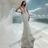 hammah mermaid women long wedding dresses illusion lace appliques sposa vestidos bride party gown robe de mari%c3%a9e