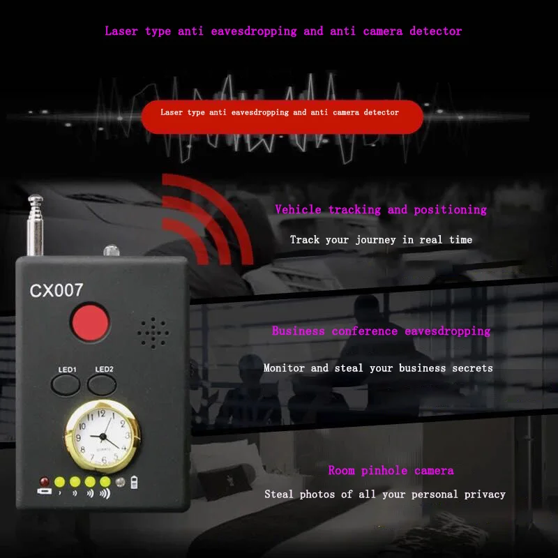 

CX007 High Sensitivity Alarm Mobile Phone Signal Detector Anti Tracking Camera Eavesdropping Positioning Wireless GPS Detector