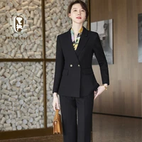 2022 autumn formal ladies black blazer women business suits with sets work wear office uniform large size pants jacket spring
