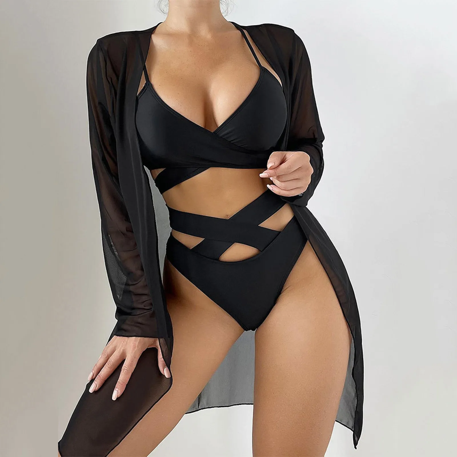 

Женский пикантный кардиган, блузка, купальник-бикини, коллекция из трех предметов, мягкий комплект пуш-ап, микро бикини с завышенной талией, ...