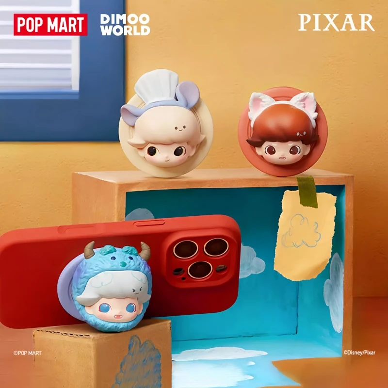 Фото Хит продаж: Оригинальный магнитный держатель для телефона Popmart Dimoo World × Pixar Joint Series, игрушка-сюрприз в слепой коробке, украшение, подарок №2
