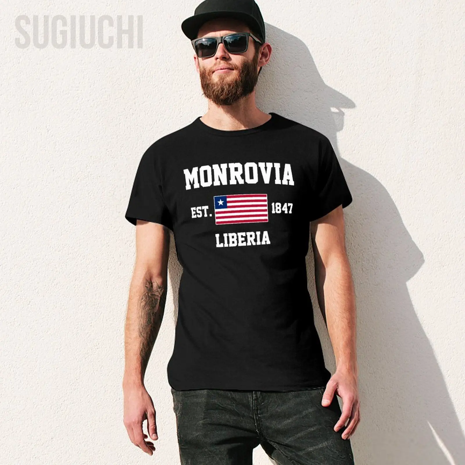 Фото Патриотический флаг Liberia EST.1847 Monrovia Мужская футболка Футболки Футболки с круглым вырезом №2