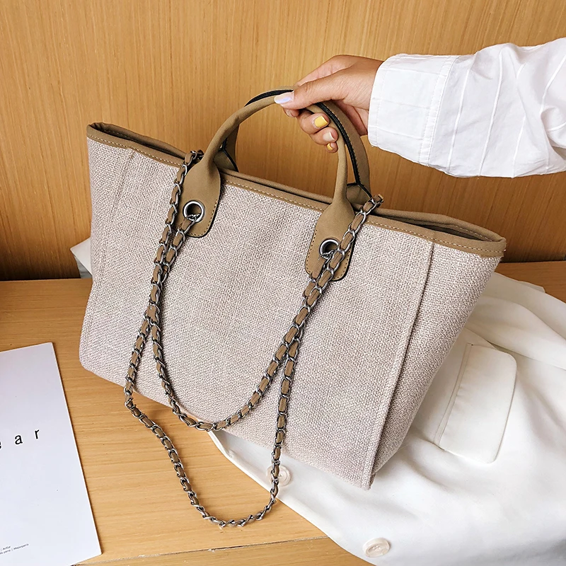 Tote Bag For Women 2022 New Luxury Shoulder Canvas Large Female Cloth Shopper Shopping Vintage Simple Big Travel Chain Handbags